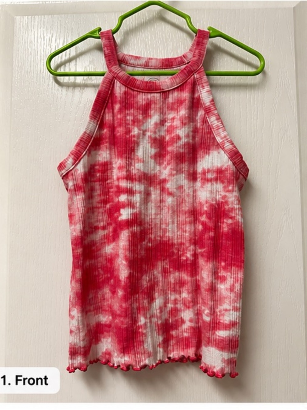 wonder nation Pink & White Tie-Dye Ribbed Halter Tank Top